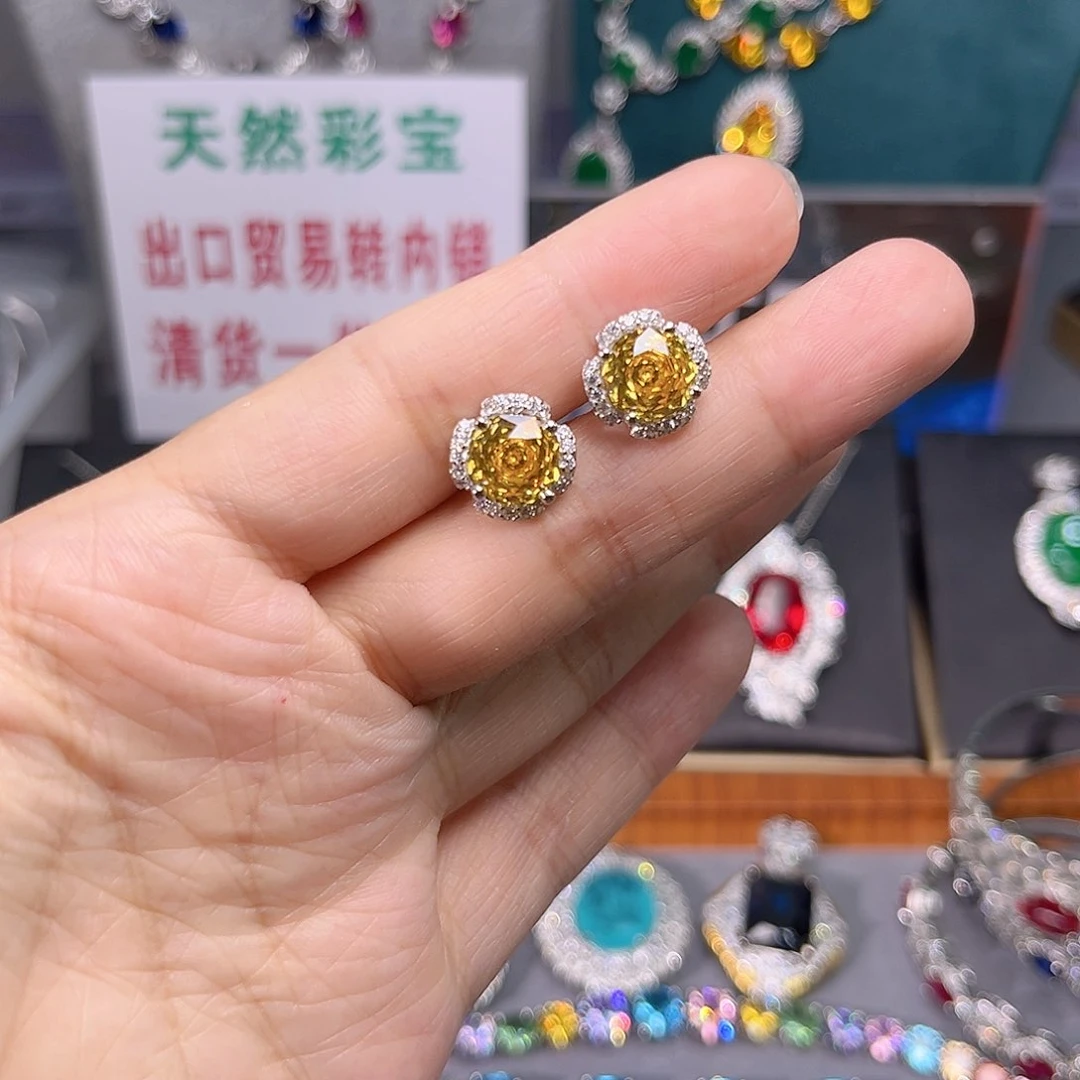 蓝宝石耳饰银S925镶嵌t 137