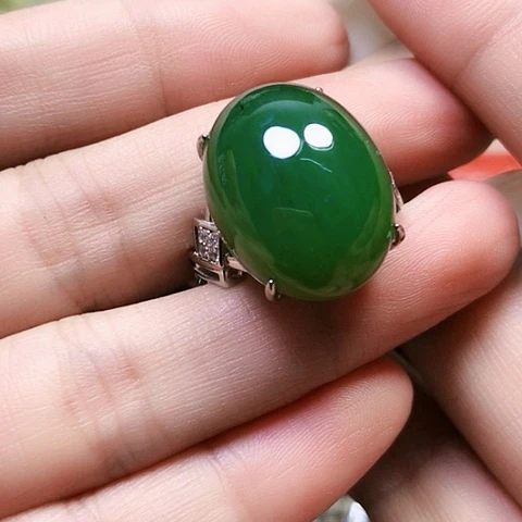 和田玉戒指银S925镶嵌迹