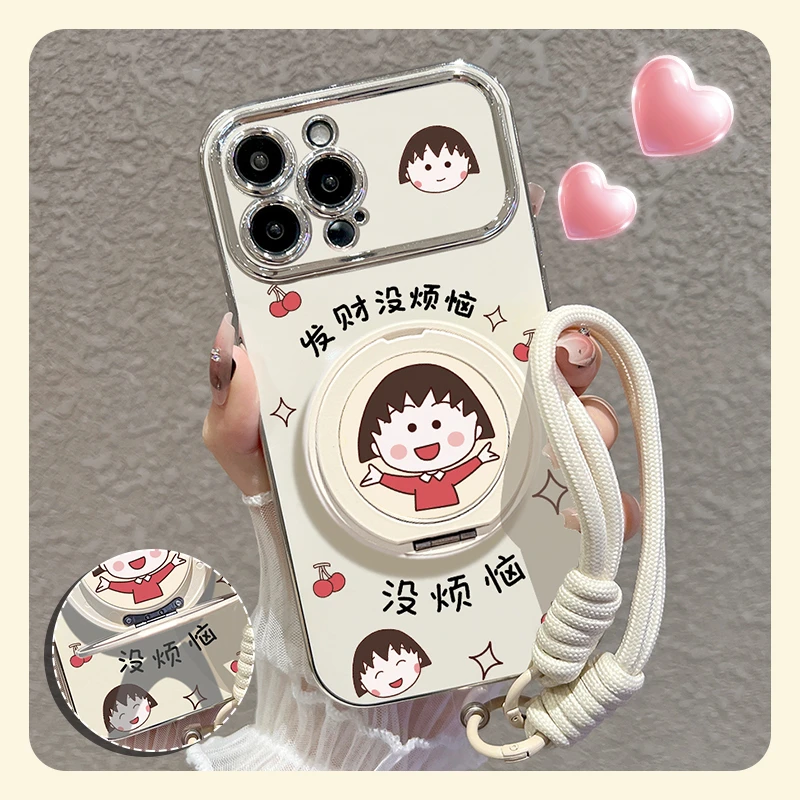 适用苹果16pro/max手机壳樱桃丸子圆环支架硅胶防摔女款可爱卡通