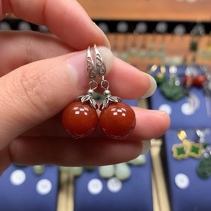 玛瑙/玉髓银S925镶嵌耳环12左右