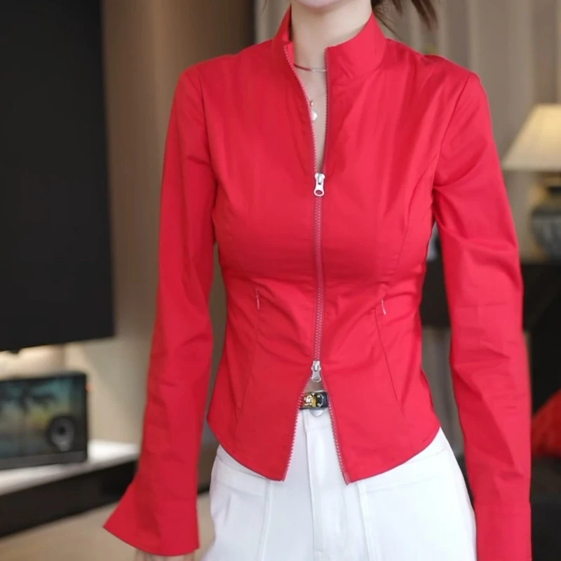 2025新款设计感双头拉链立领立裁修身外套LK2506112