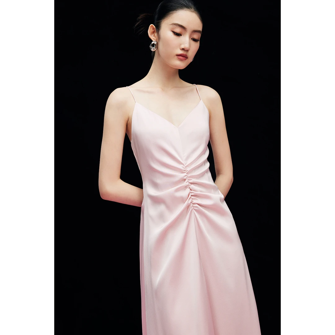 【达人专属】MandyZhang风吊带连衣裙女夏抽褶晚礼服长裙MQZ5659