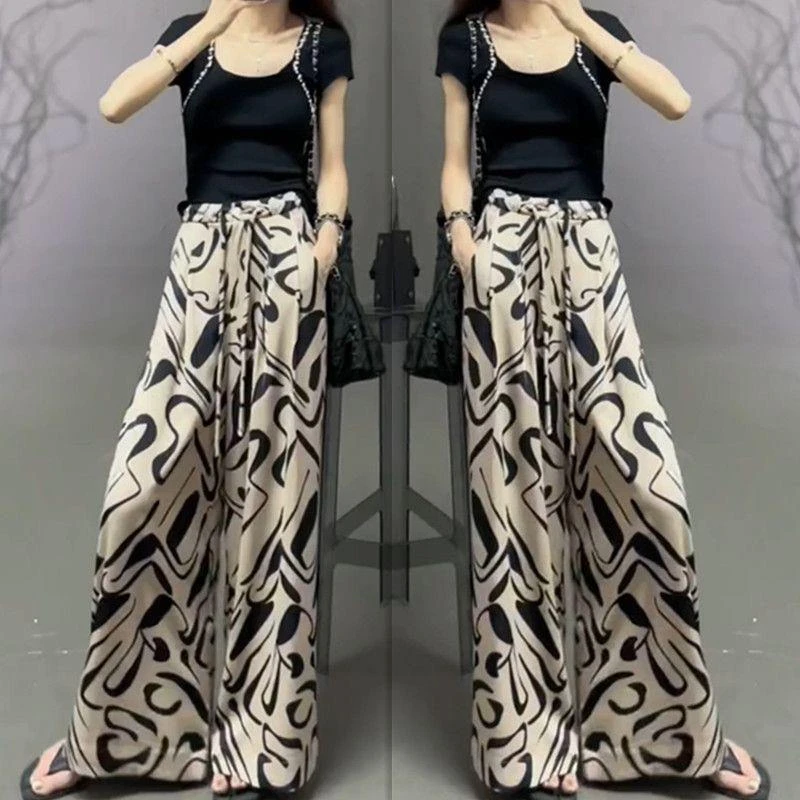 欧货高腰休闲阔腿裙裤女2025年夏季设计感宽松百搭扎染拖地气球裤