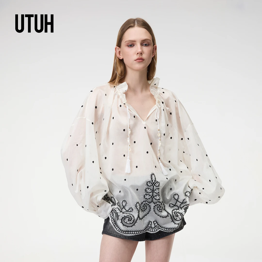 UTUH 黑白花色绣花度假感波西米亚风波点衬衫优雅浪漫 TUWWR4N213