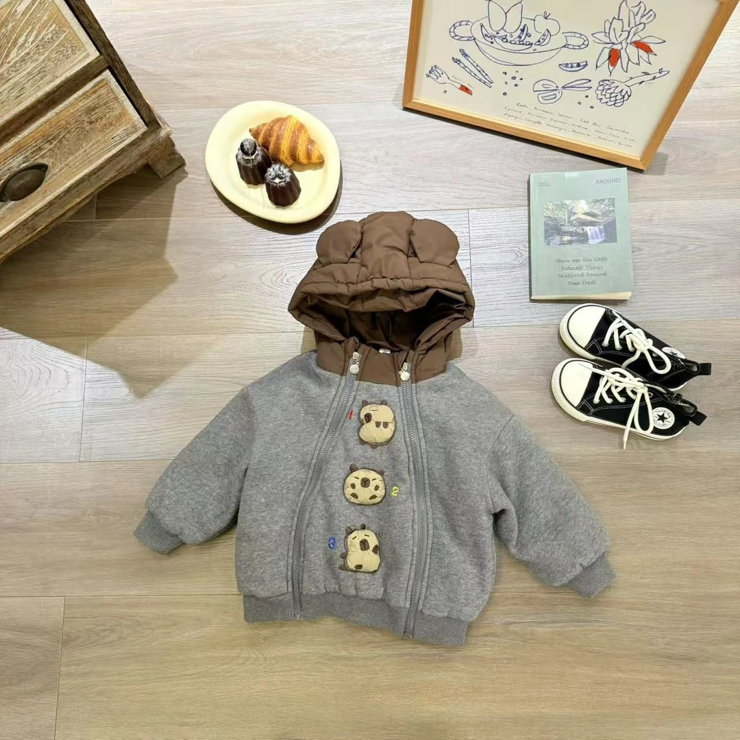 儿童秋冬卡通立体卡皮巴拉双拉链加棉外套H1810