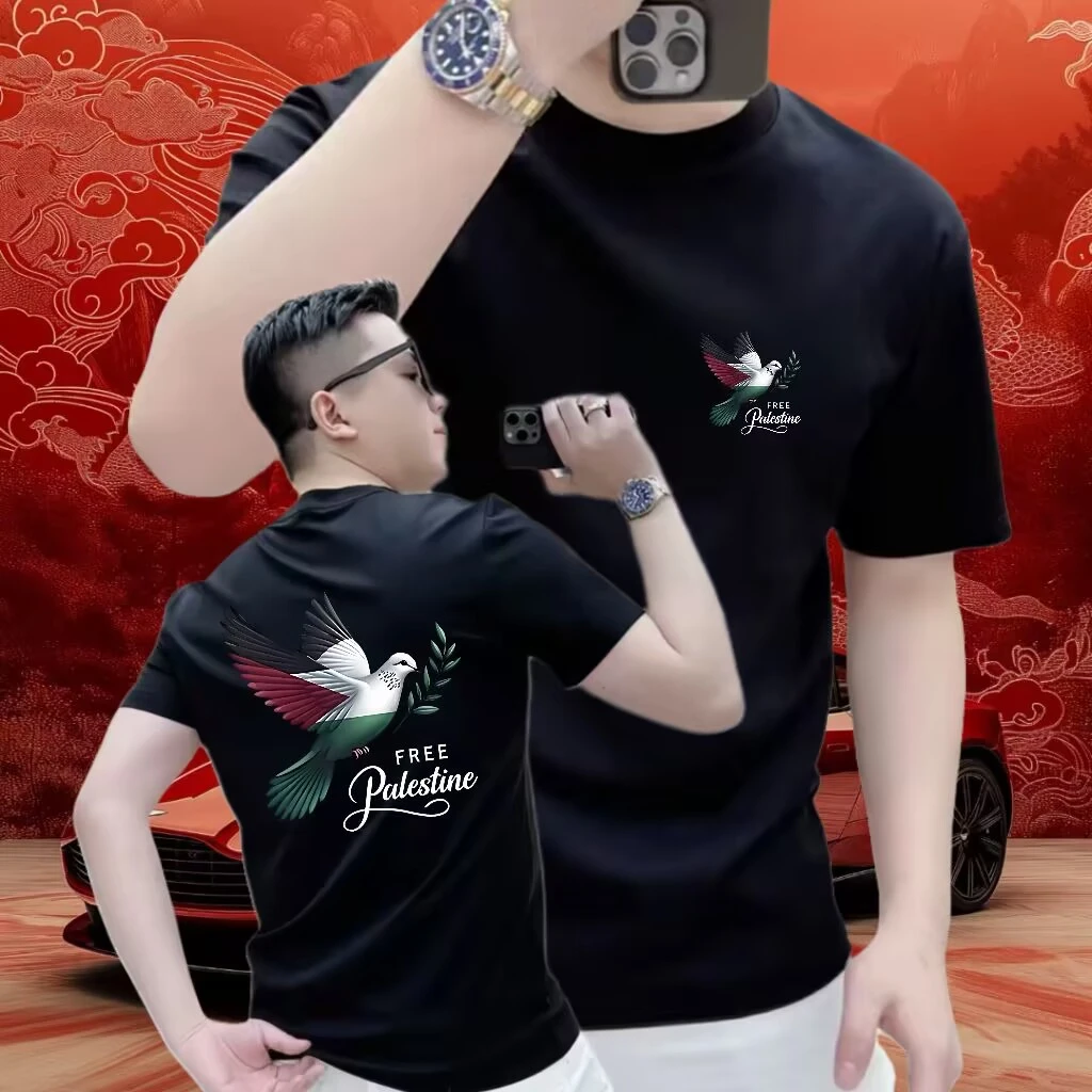 2025新款穿搭时尚潮流男士印花短袖修身弹力圆领