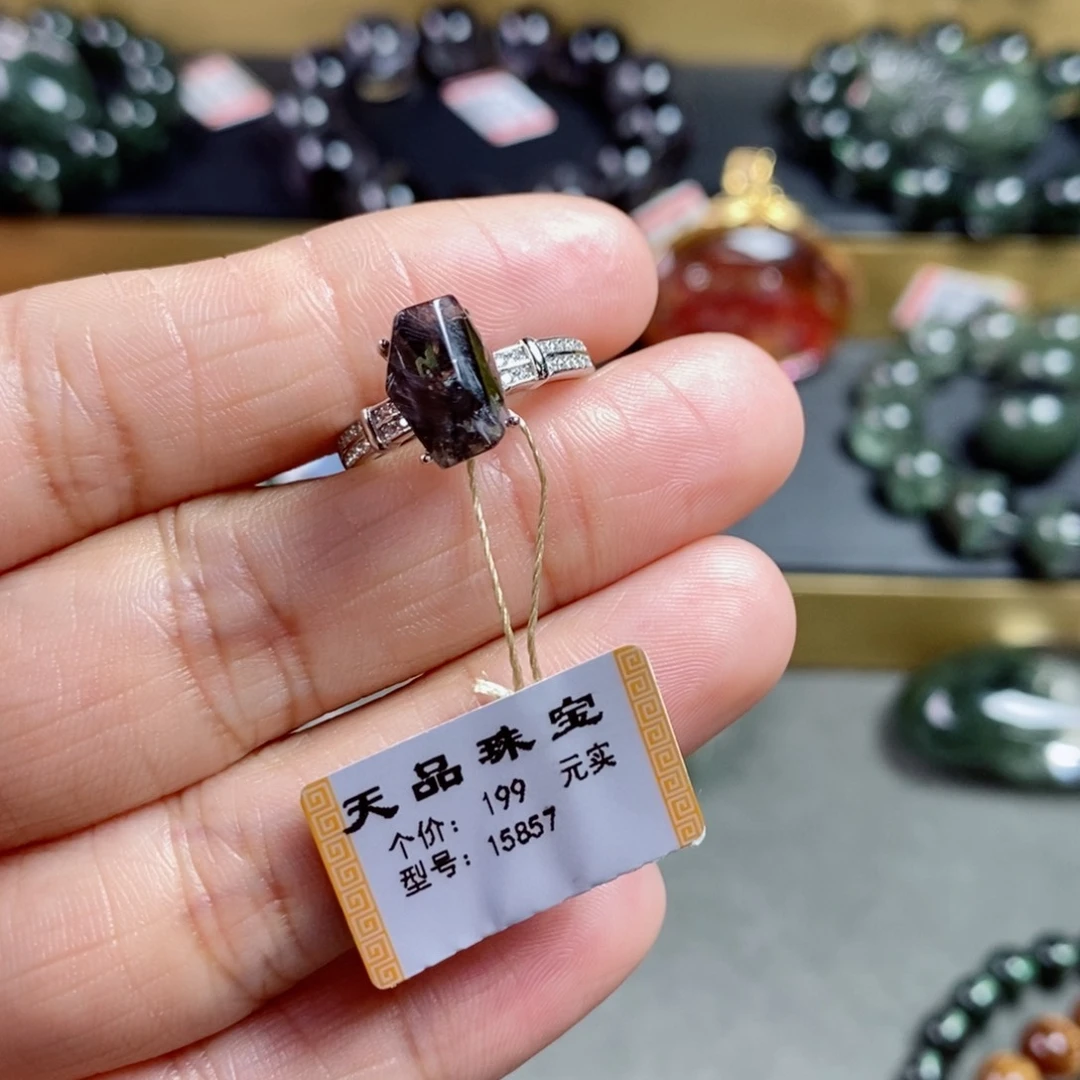 水晶戒指银S925镶嵌萱*黑银钛戒指15857