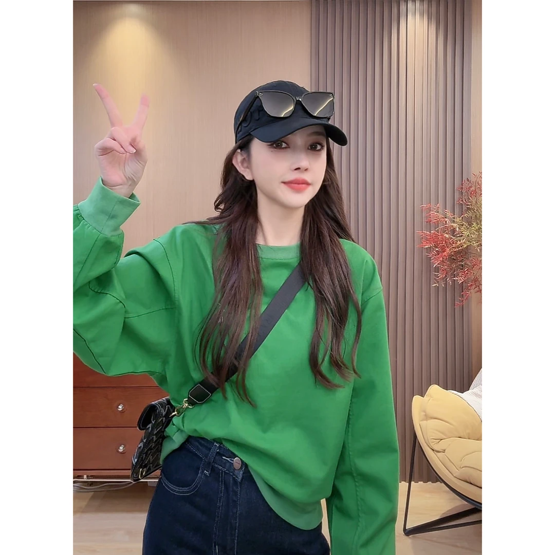 CS 纯色百搭棉麻休闲卫衣 宽松显瘦早秋女 DH0904