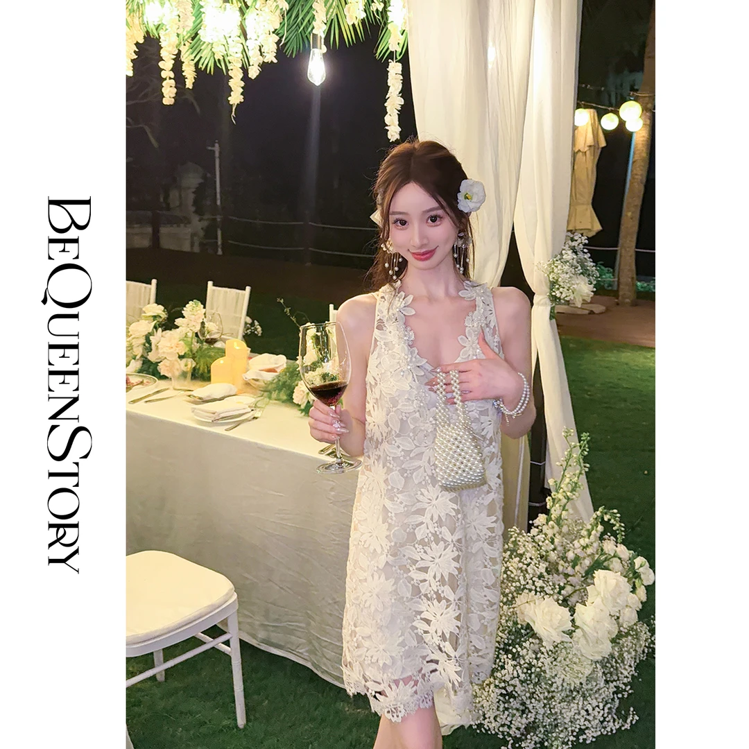 韩韩IU【繁花织梦】2025夏季新品欧若风时尚重工镂空绣花无袖连衣裙