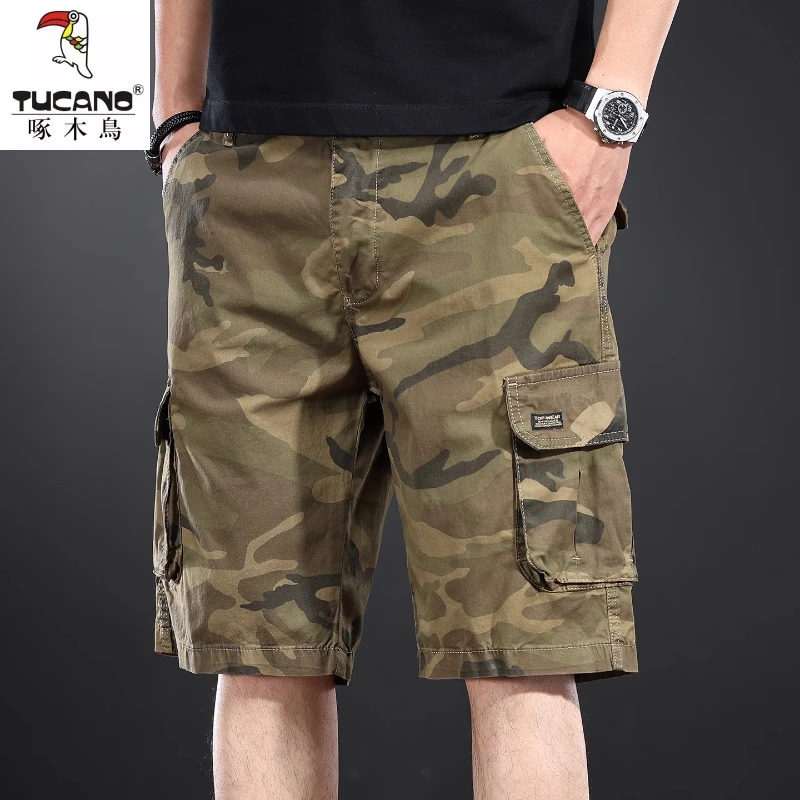 美式潮牌迷彩工装短裤男士2025夏季新款宽松直筒五分裤子户外中裤