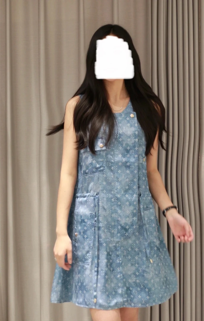未使用 LouisVuitton/路易威登 蓝色满印连衣裙 40码 全新