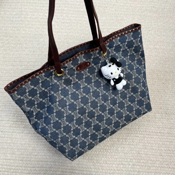 95新 Celine/思琳 老花骨头牛仔托特单肩包