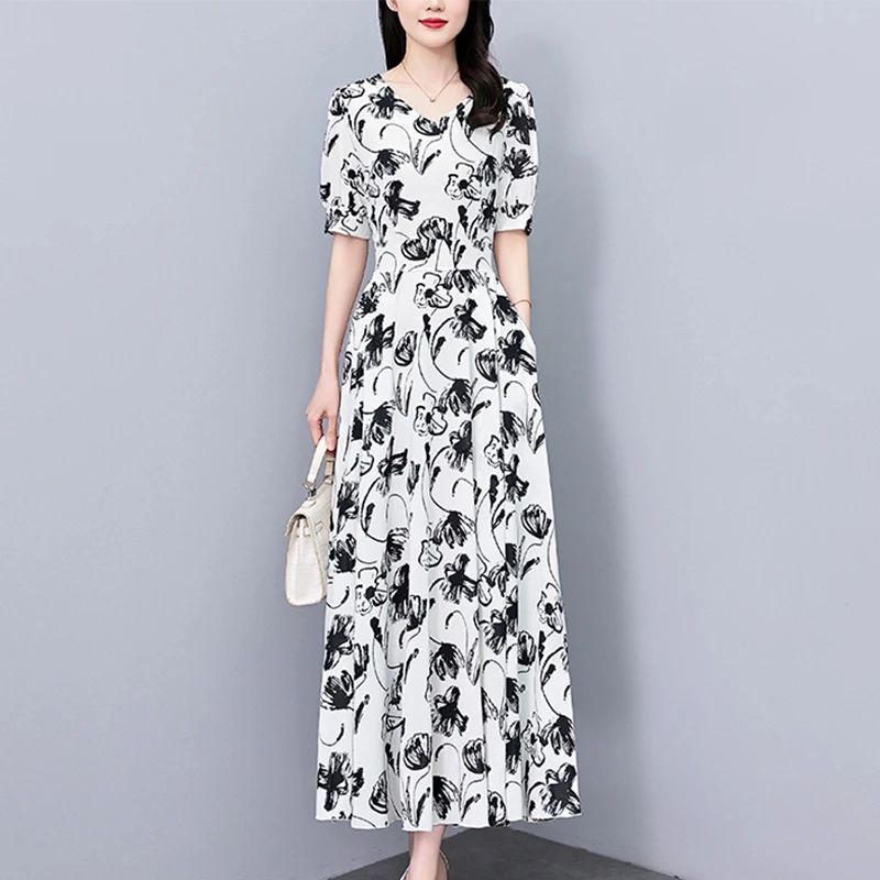 连衣裙女夏长款2025夏季新款缎面大码胖mm收腰显瘦过膝长裙子