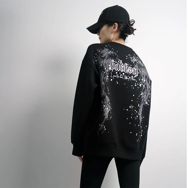 【049】BAD BOY晕染翅膀印花烫钻圆领卫衣
