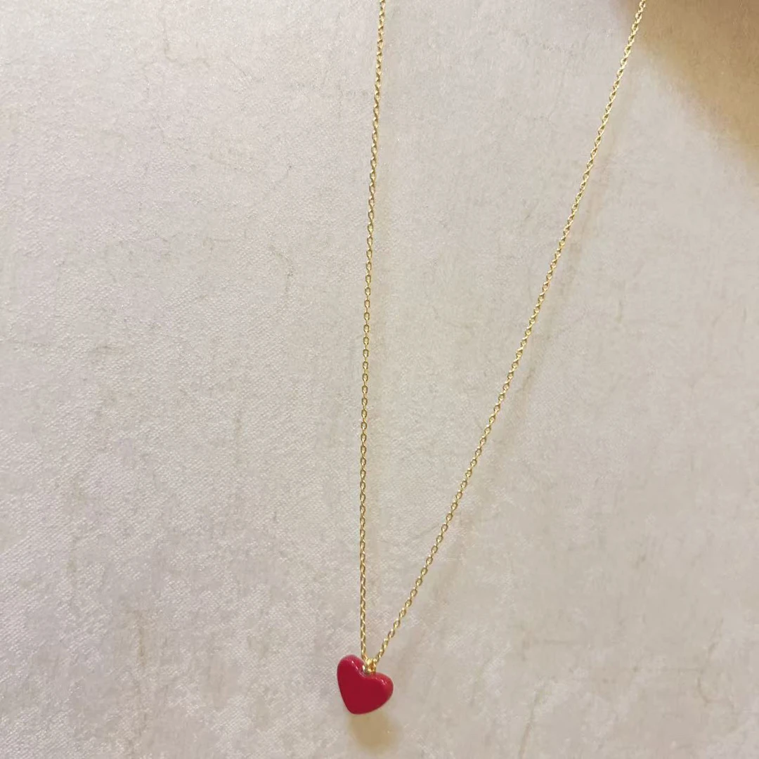 铜合金项链 时尚红色爱心锁骨链项链J2065