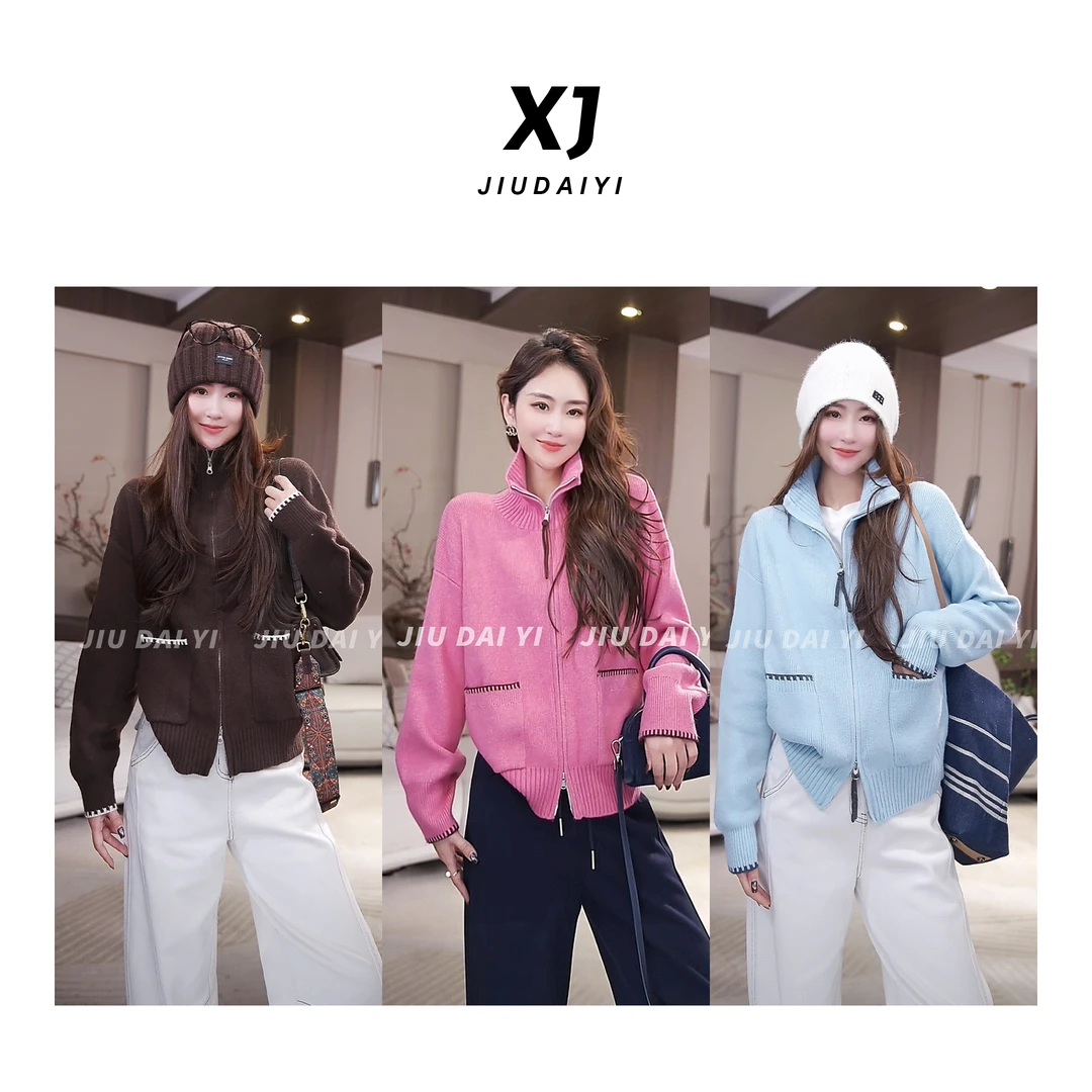 玖黛衣【旧港诗篇】新款时尚百搭秋冬立领厚款休闲风羊毛衫XSJ46036