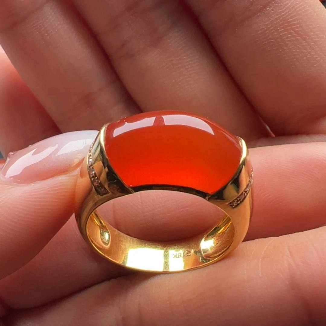 南红玛瑙18K金镶嵌马鞍戒