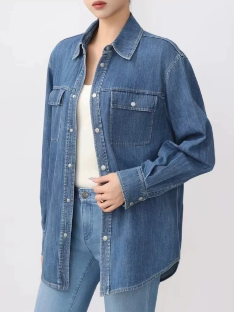 春季新款时尚雅丹风简约休闲宽松牛仔外套5300971-4222662-001