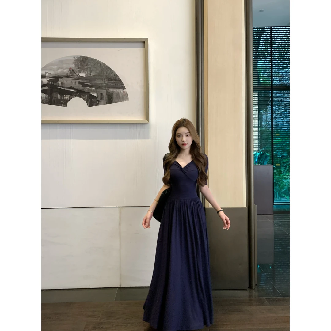 SZA【曼岛小城】2025夏季新款文艺风气质修身大裙摆洋装A-2071