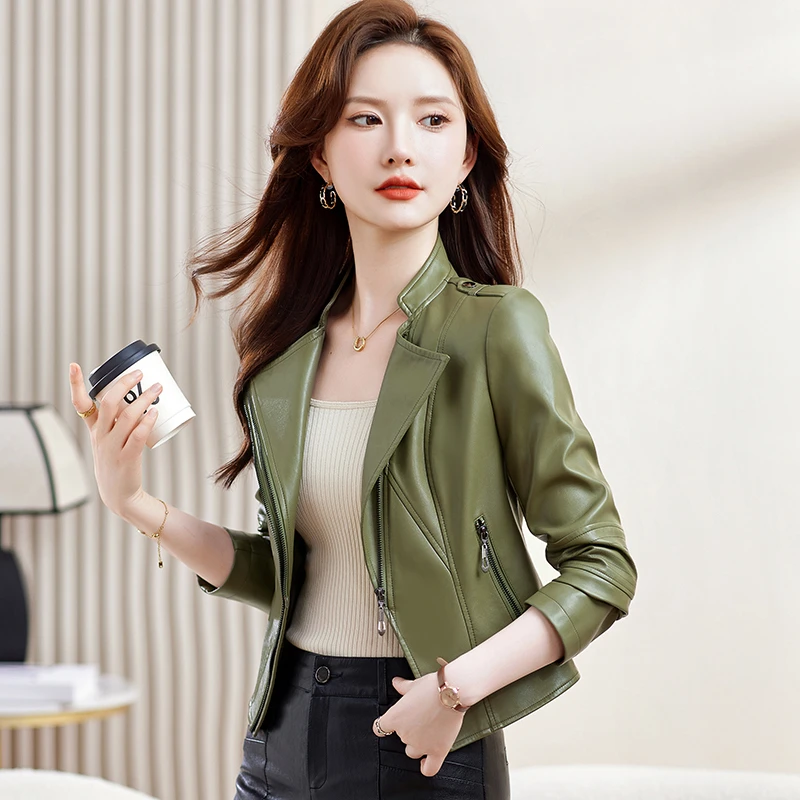 【纯皮皮衣女】2025年春季新款绵羊纹皮夹克修身百搭气质小外套女