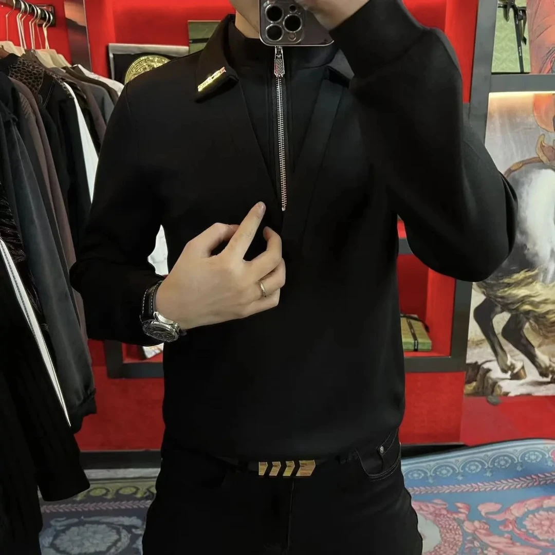 欧货新品秋冬保暖男士双领打底卫衣休闲加绒卫衣