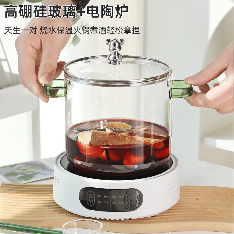 高硼硅玻璃汤锅耐高温透明家用双耳锅带盖炖锅火锅红酒锅聚会摆摊