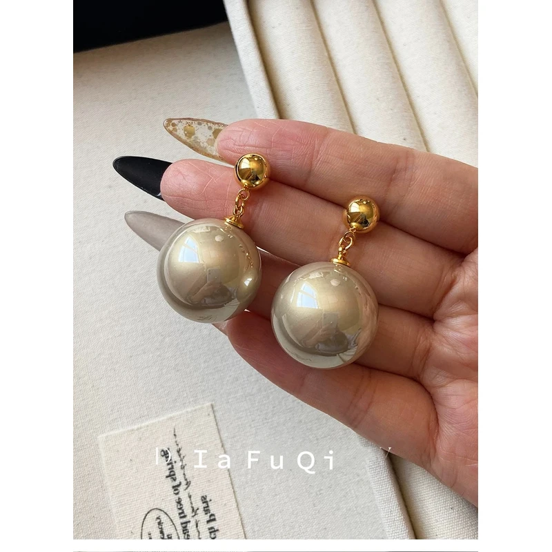 铜合金耳饰 简约珠珠耳环大颗耳坠耳钉ins时尚女士高档名媛气质