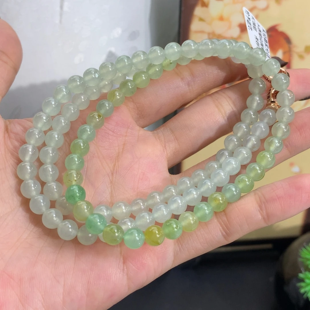 翡翠未镶嵌手串卡6冰胶渐变特色项链