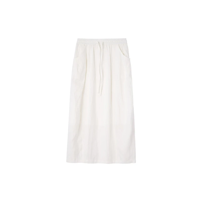 GA 午后空气  夏日轻盈抽绳松紧腰 清凉纸感宽松亚麻半裙