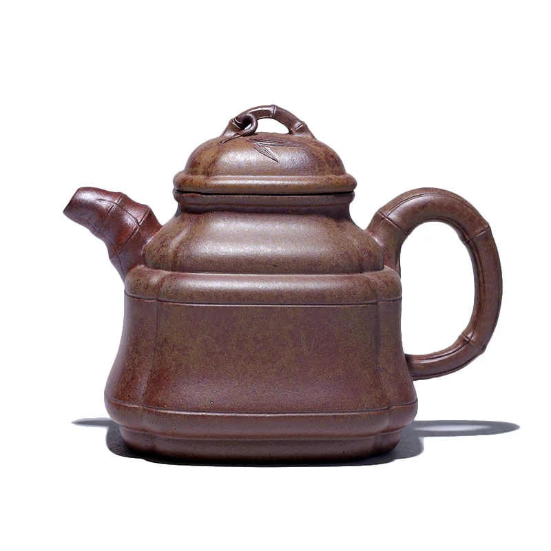 大吉羊柴烧 宜兴紫砂壶茶壶 原矿本山绿泥四方竹鼎250ml李孟华