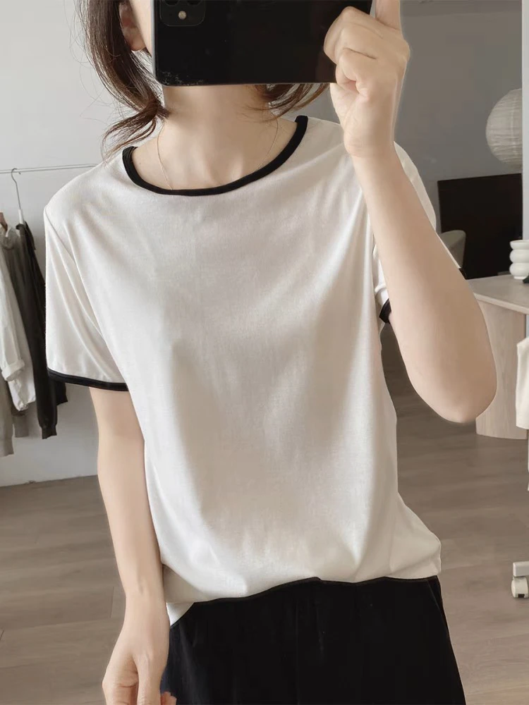 圆领t恤女夏季新款宽松显瘦韩版基础款上衣减龄短袖绵羊毛打底衫