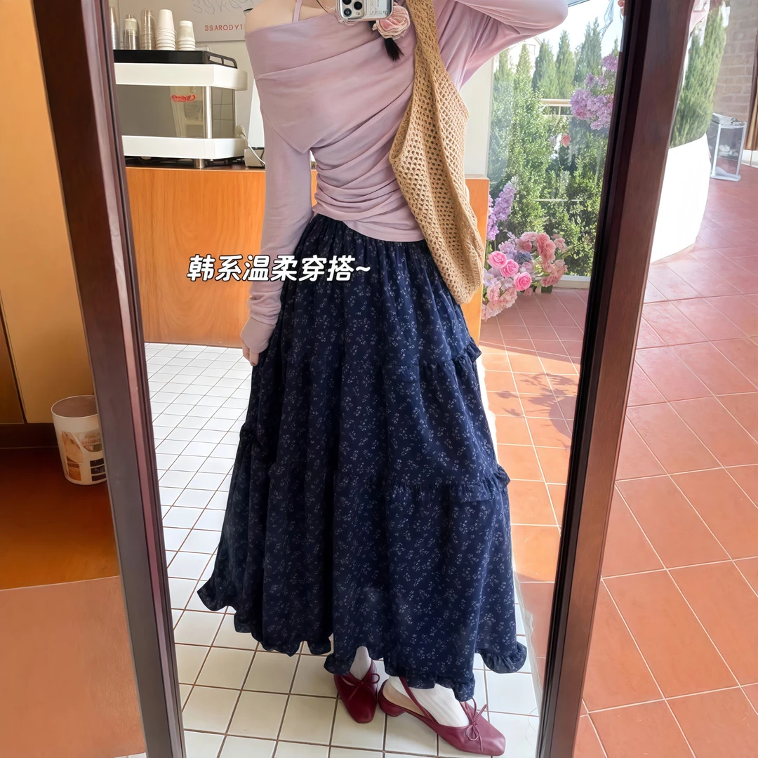 法式复古碎花半身裙女春季新款高腰显瘦遮胯a字半裙中长款大摆裙