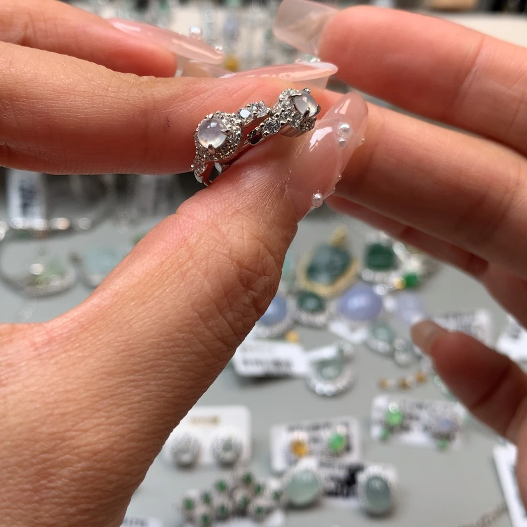 翡翠戒指银S925镶嵌耳钉33