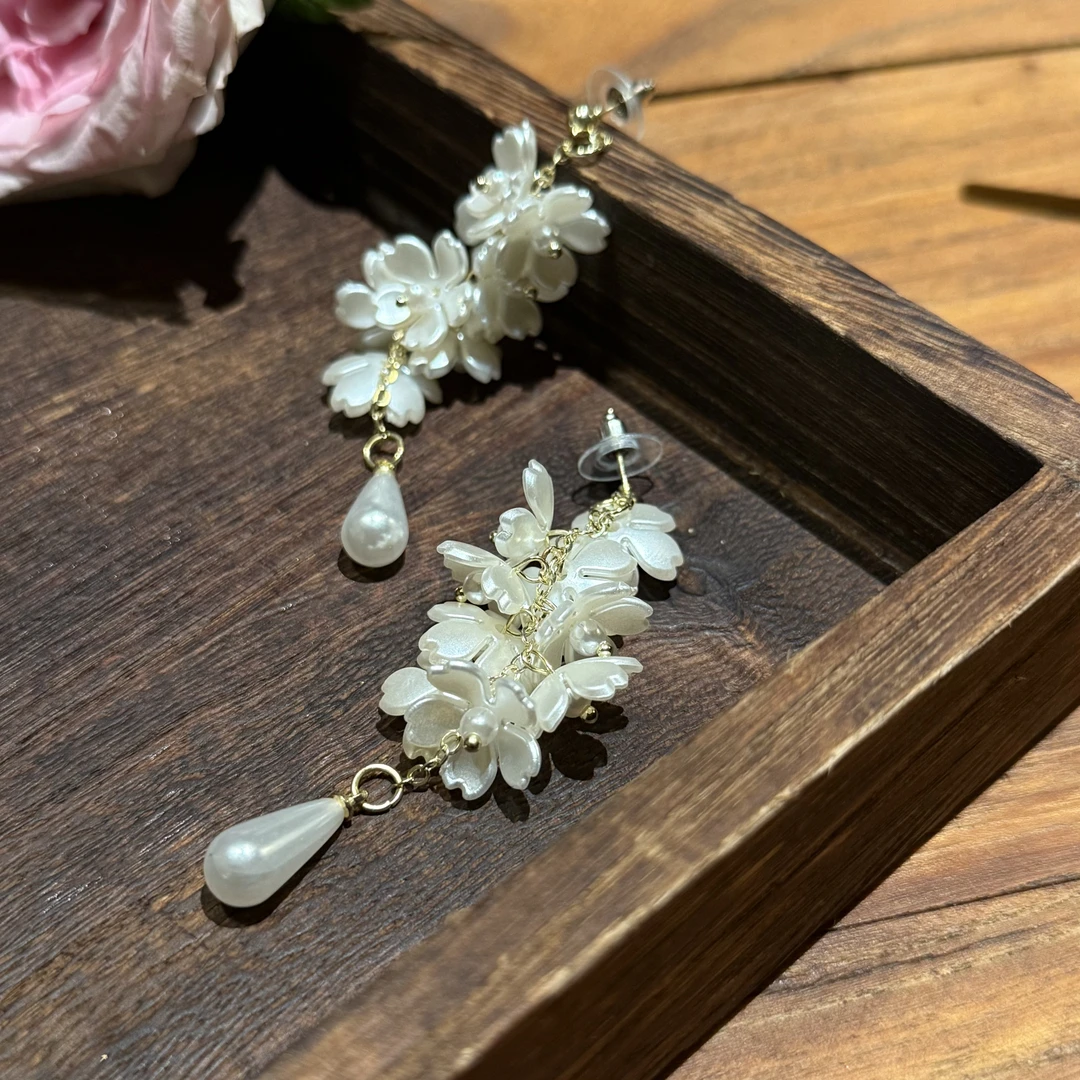 合金亚克力耳饰 【浠儿家】超仙气质长款流苏花朵轻奢耳环女