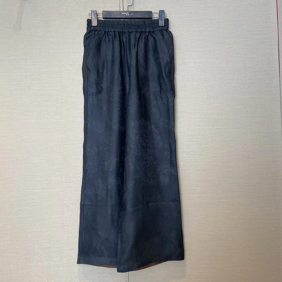 香云纱四经绞萝双面穿牡丹提花休闲直筒裤长裤3559012-278169