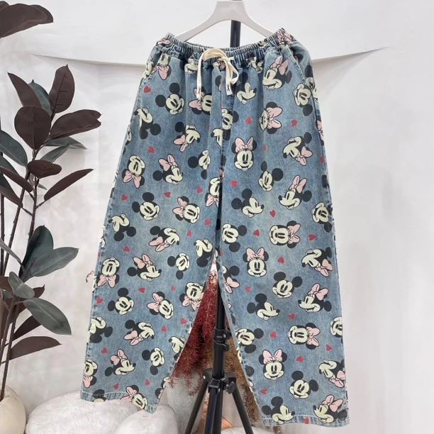 298爱心米奇洋气时尚大版直筒牛仔裤女