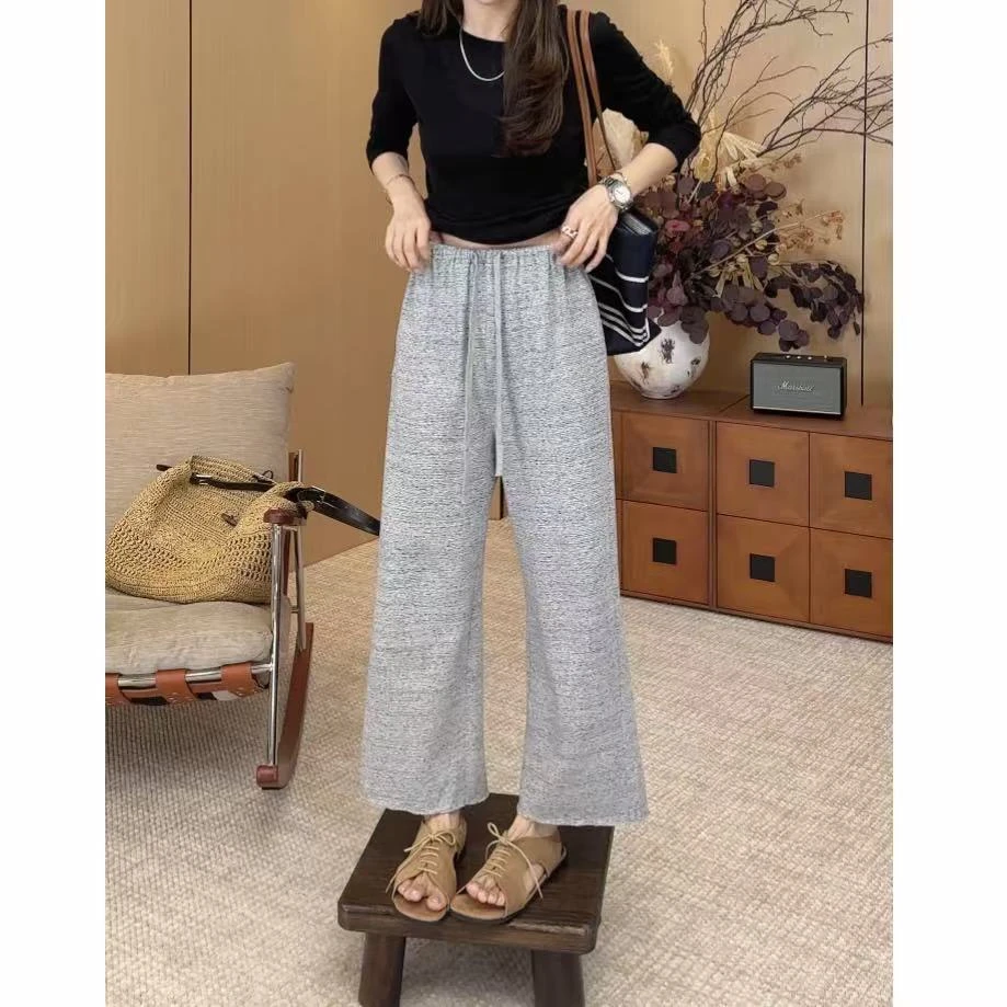 小静静一会【花灰休闲裤】2025夏款慵懒感松紧九分裤 2507C3846