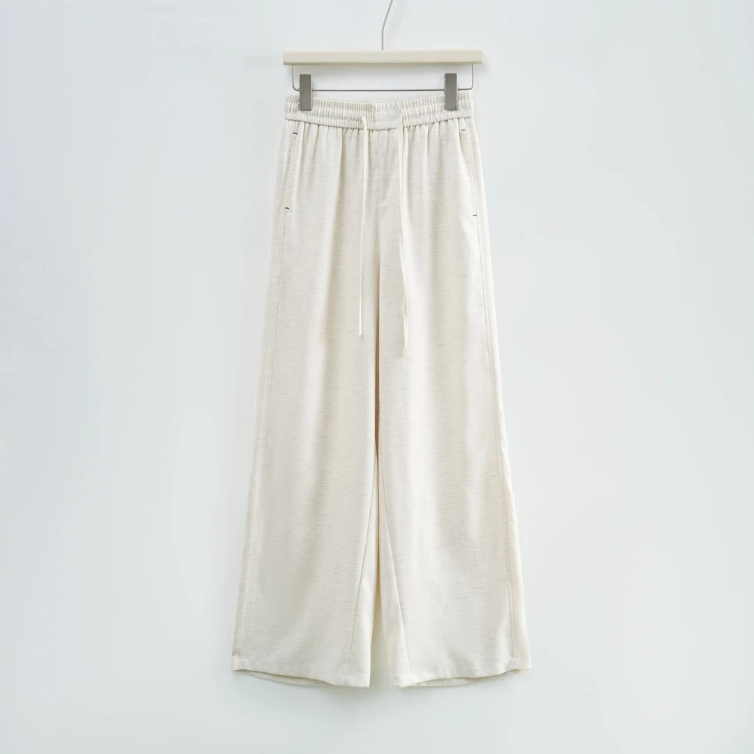 Aimeerosa/艾洛莎2025春夏新款复古亚麻休闲裤微胖显瘦阔腿拖地裤