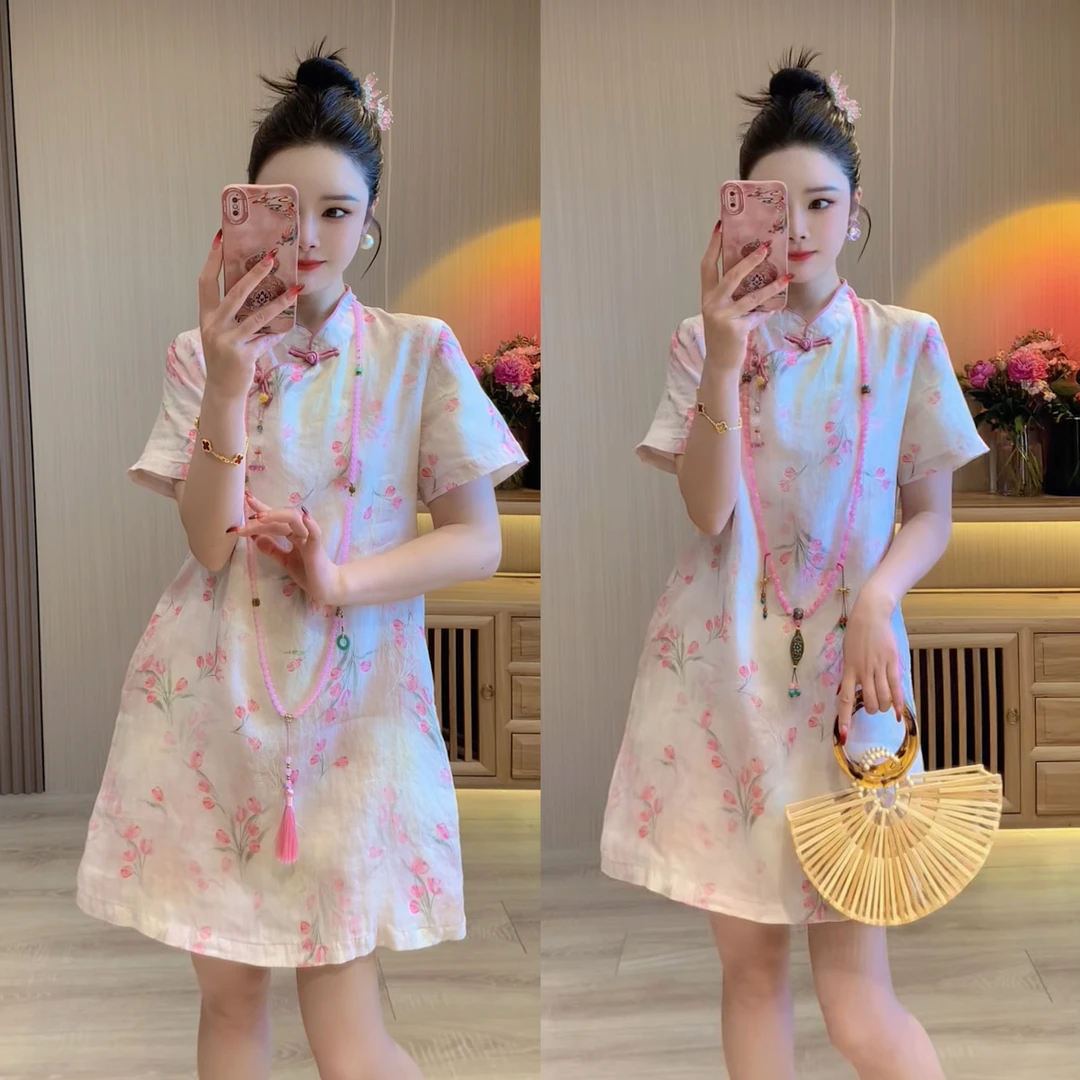 8311国风古韵连衣裙 遮肚夏季复古新中式时尚气质甜美旗袍裙刺绣
