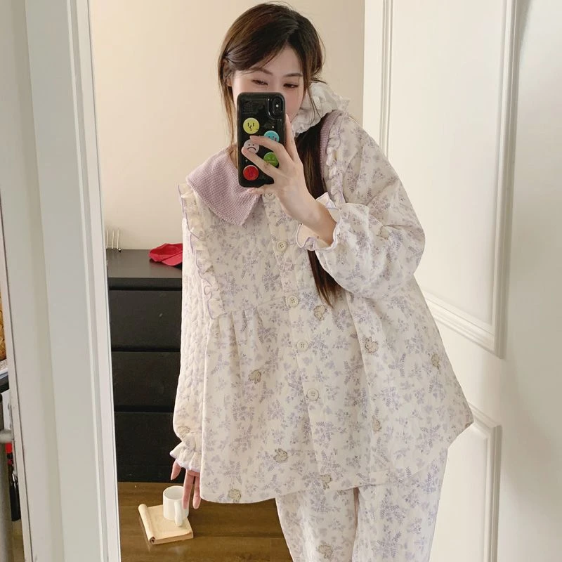 秋冬孕妇产后睡衣少女风甜美月子服隐藏哺乳口大码空气棉产妇喂奶