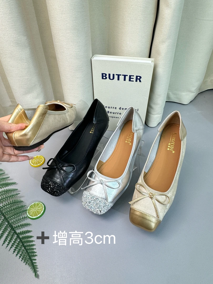 2025新款春秋季玛丽珍鞋平底法式浅口蝴蝶结单鞋休闲内增高豆豆鞋