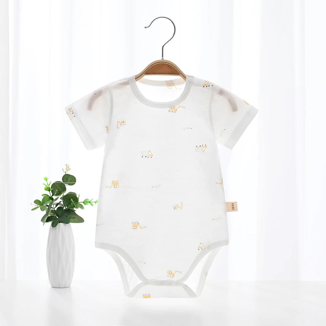 春夏薄款新生儿爬服包屁衣婴儿动物乐园哈衣短袖柔软透气