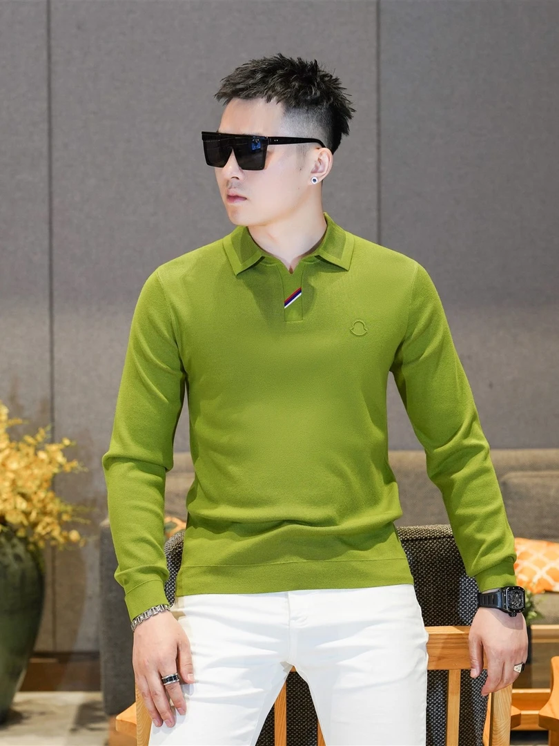 高档翻领针织衫男长袖毛衣桑蚕丝混纺打底衫青年休闲上衣欧货