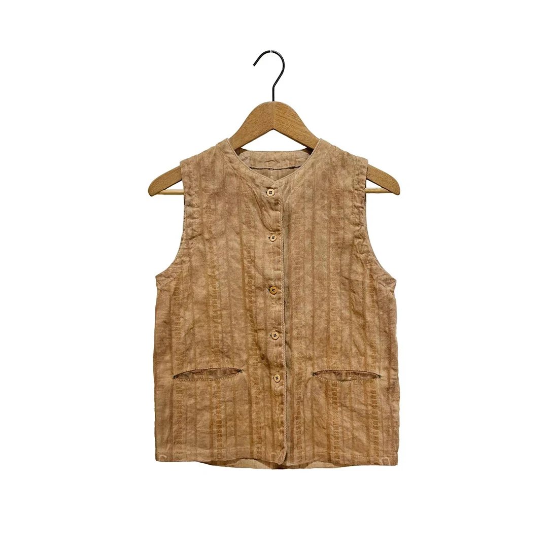 左岸迷香 Z25SS6009 布衣分享原创春夏复古植物染棉麻短马甲背心
