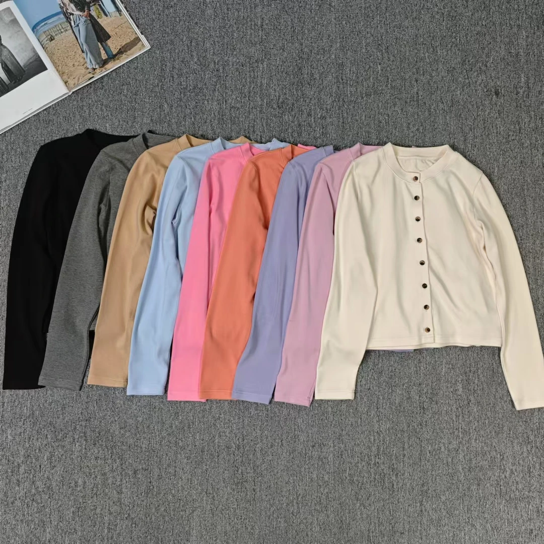 84140余小鱼【马卡龙】九色圆领单排扣百搭时尚长袖休闲开衫女针织