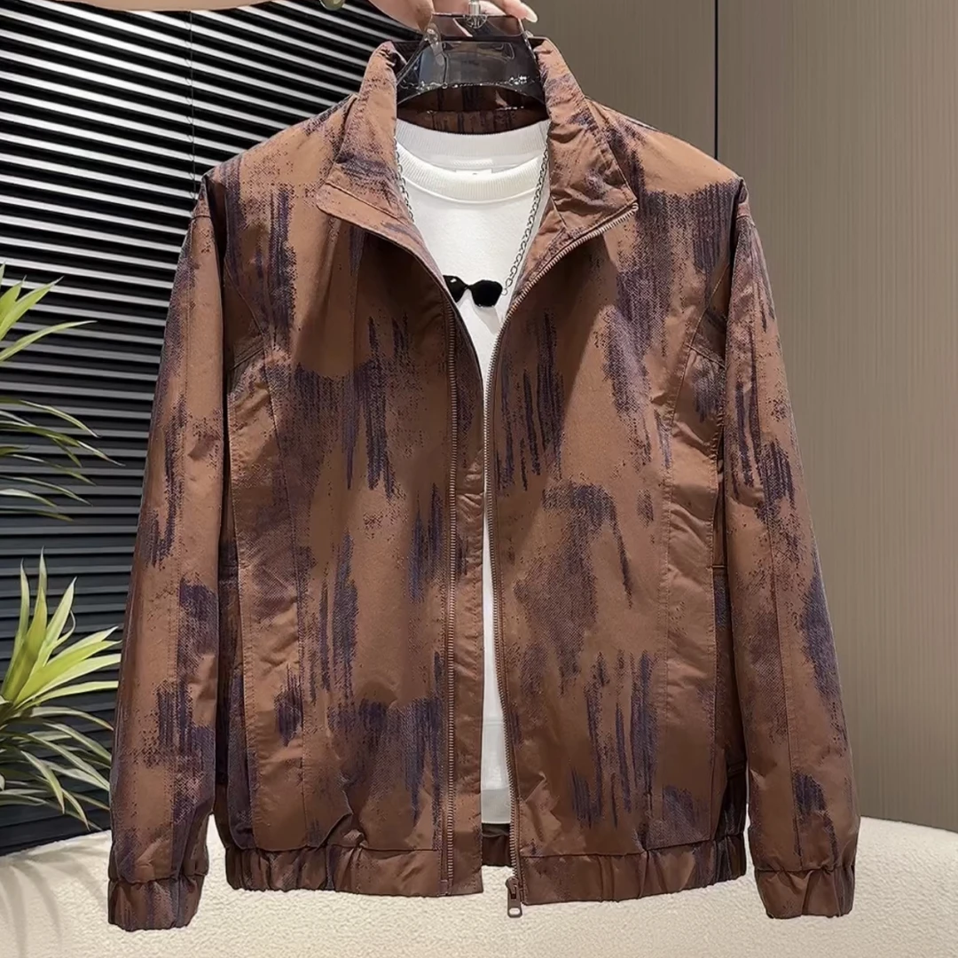 外套男款春秋季2025新款洋气炸街男装高级感潮牌扎染百搭立领夹克