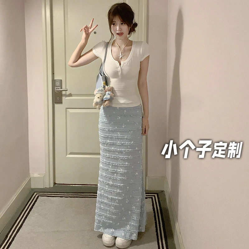 150小矮个子碎花蝴蝶结半身裙女夏季显瘦包臀鱼尾裙高腰a字中长款