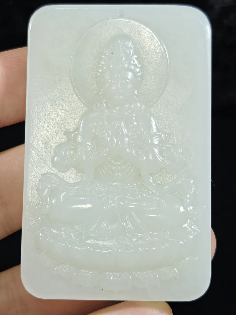 旧藏天然和田玉观音玉牌普渡众生68克67*42*10mm
