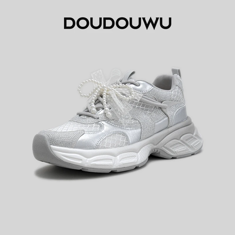 豆豆屋厚底老爹鞋女网面透气2025新款韩版潮酷运动休闲松糕女单鞋