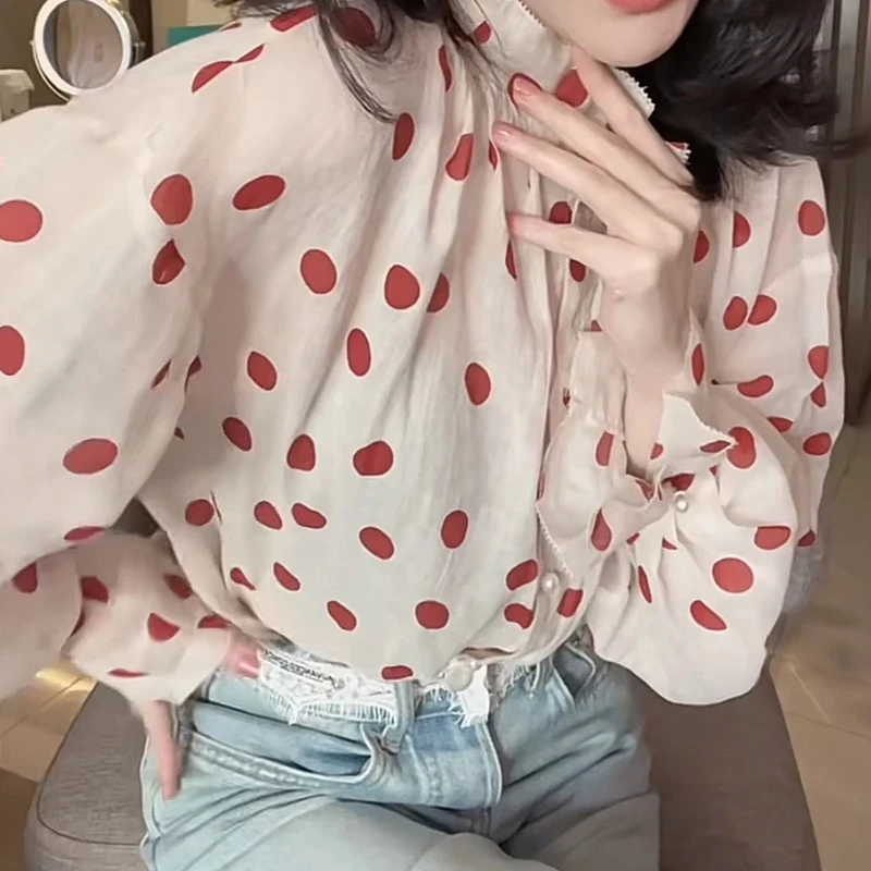 轻熟风波点白色上衣2025新款春季气质洋气港味时尚长袖设计感衬衫